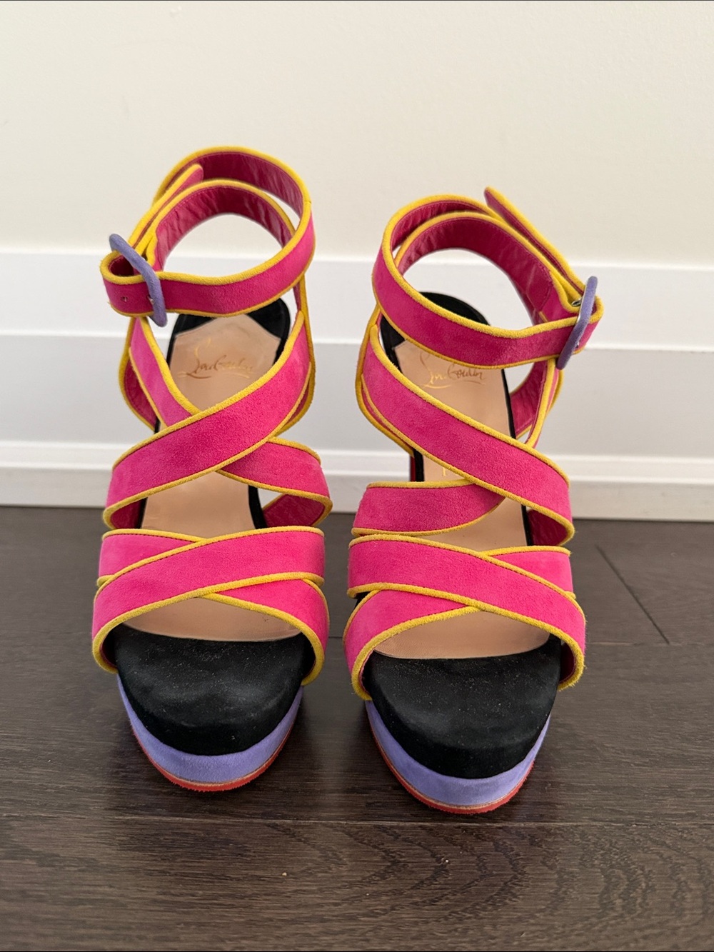Christian Louboutin multicolor suede platform sandal 36.5
